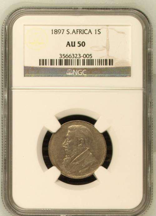 " High Grade " Z.A.R. 1897 One Shilling - NGC Graded AU50 - R1 Start.